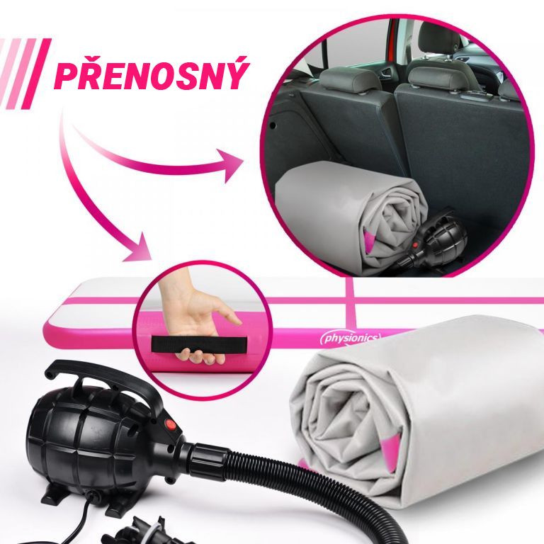 PHYSIONICS Felfújható tornaszőnyeg Airtrack rózsaszín 700 cm