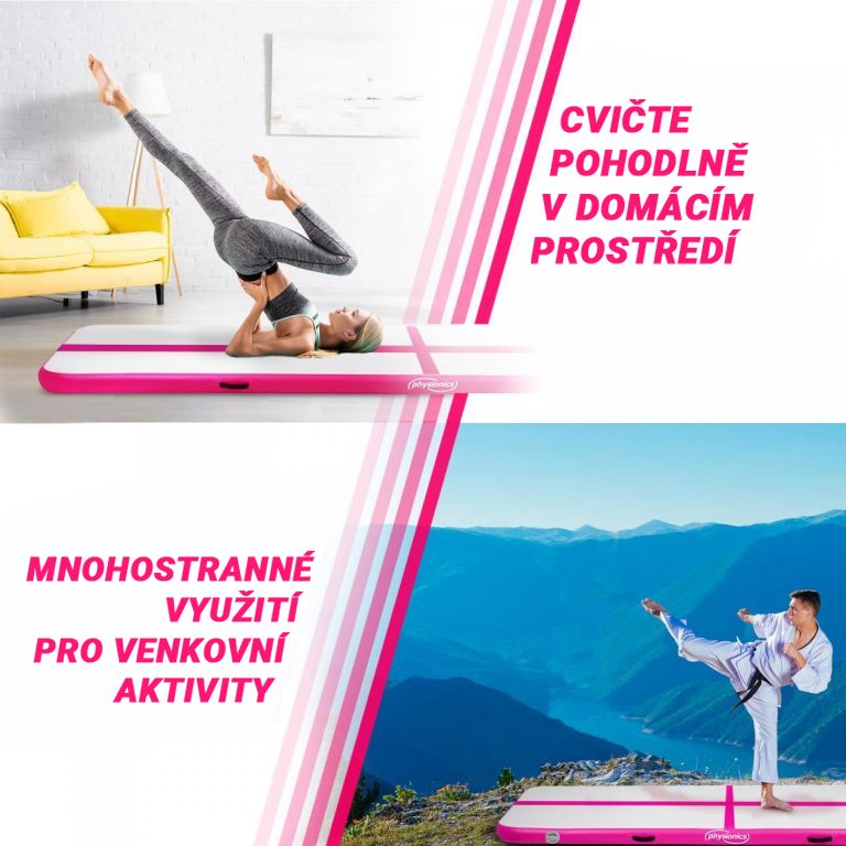 PHYSIONICS Felfújható tornaszőnyeg Airtrack rózsaszín 700 cm