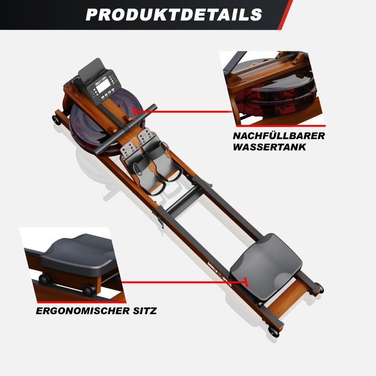 Fából készült evezőgép víz ellenállással összecsukható