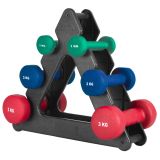 Fitnesz súlyzókészlet 12 kg neoprénnel és állvánnyal