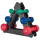 Fitnesz súlyzókészlet 12 kg neoprénnel és állvánnyal