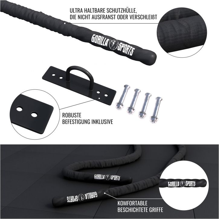 Gorilla Sports Erősítő kötél tartóval 9 m x 3,8 cm