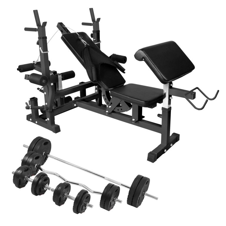 Multifunkcionális súlyzóállomás 100 kg szett fekete/fehér